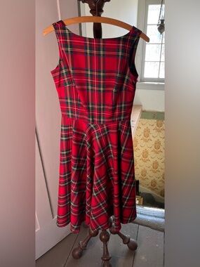Classic Red Plaid Fit-and-Flare Dress by Queen of Holloway. Full circle skirt